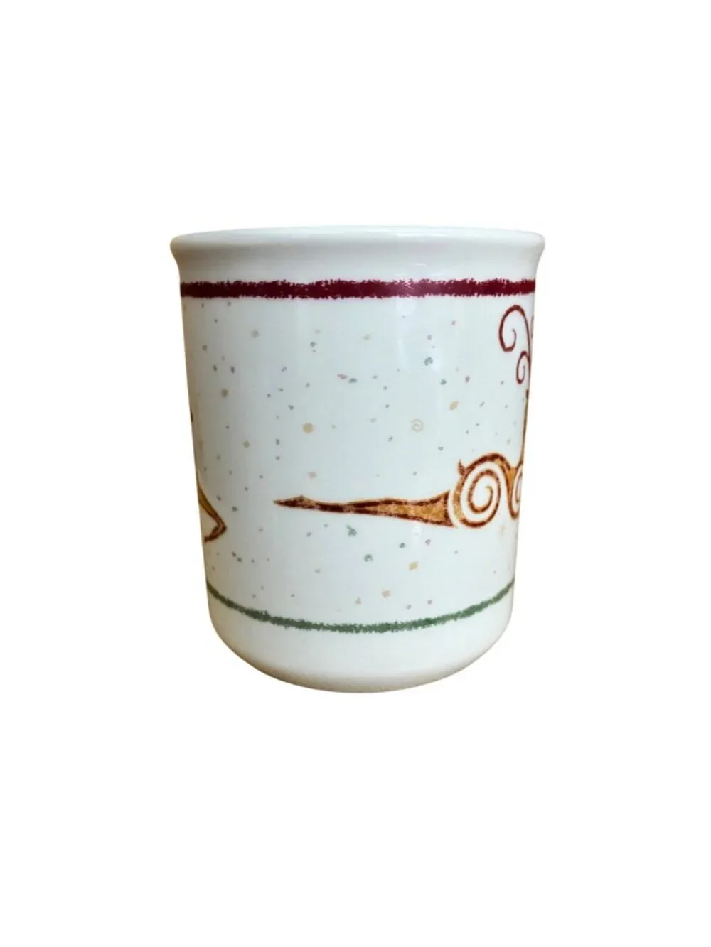Vintage Rustic Reindeer Coffee Mug Maroon Scrolls Pier 1 Holiday‎ Christmas